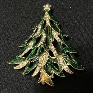 Brooch - Green glitter enamel Christmas Tree - sold by KMart - 2” x 2”